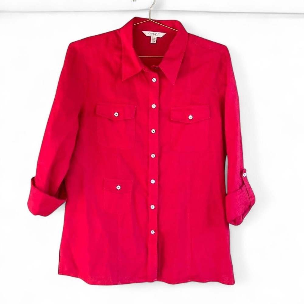 Vintage 90s Red Linen Button-Up Shirt – Conrad C Collection – Size L
